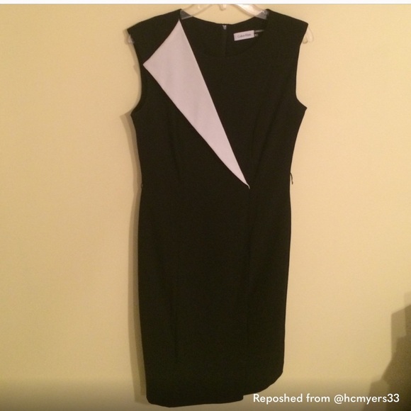 Calvin Klein Black and White Asymmetrical Cocktail Dress - Picture 5 of 6